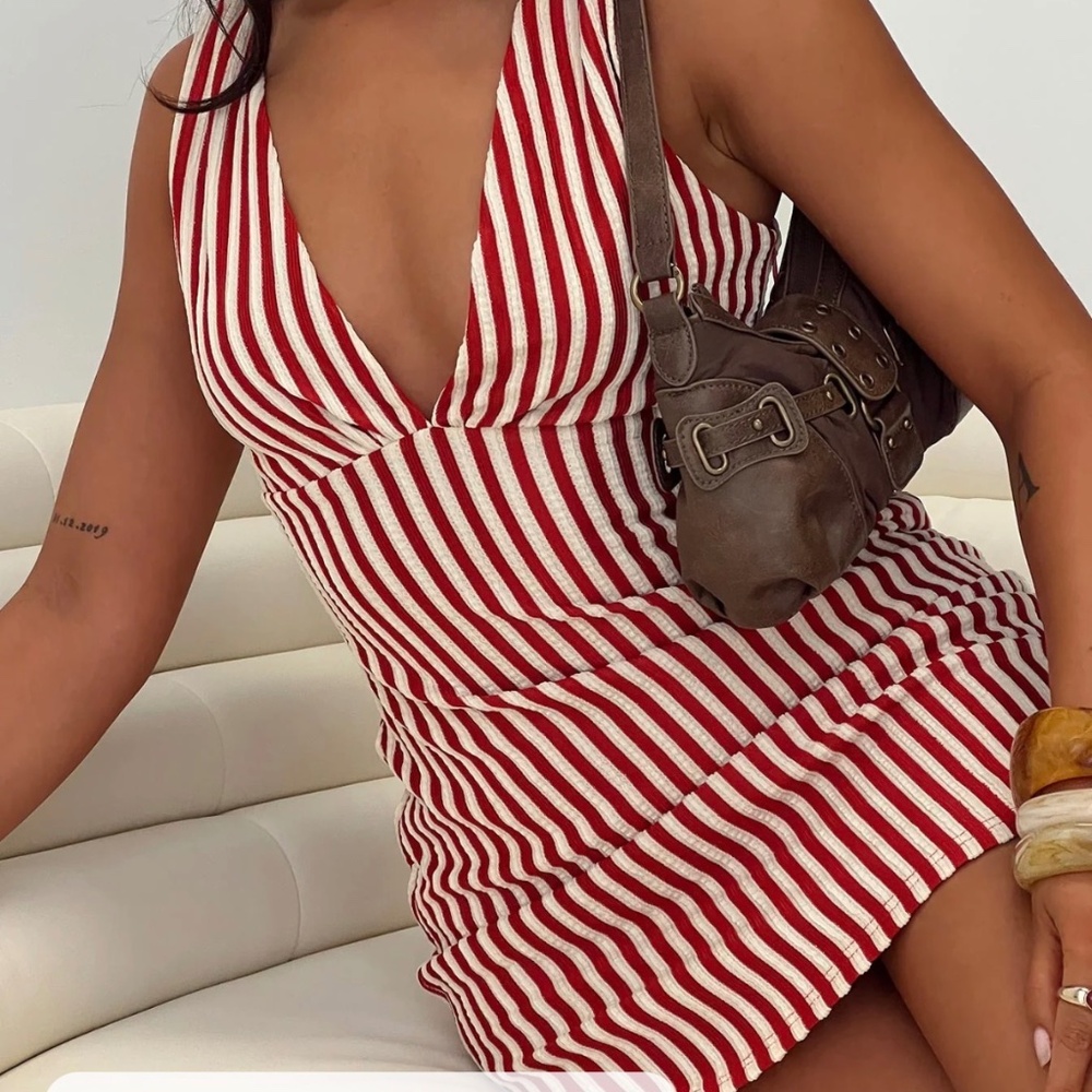 Princess Polly Daphney Plunge Mini Dress Red / Cream